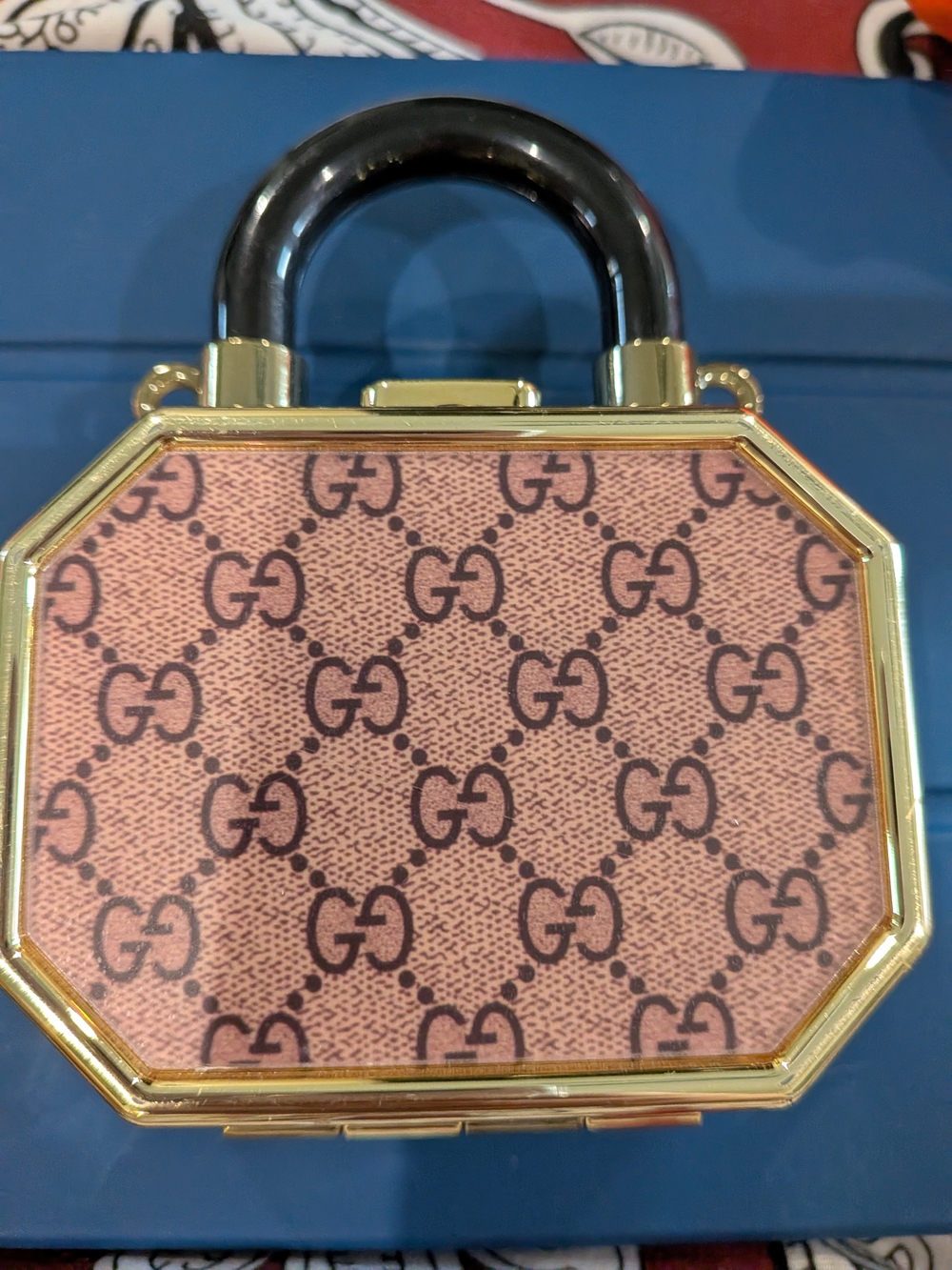 Vintage Lux Inspired Pink/Brown Mini Top-Handle Bag Compact Mirror